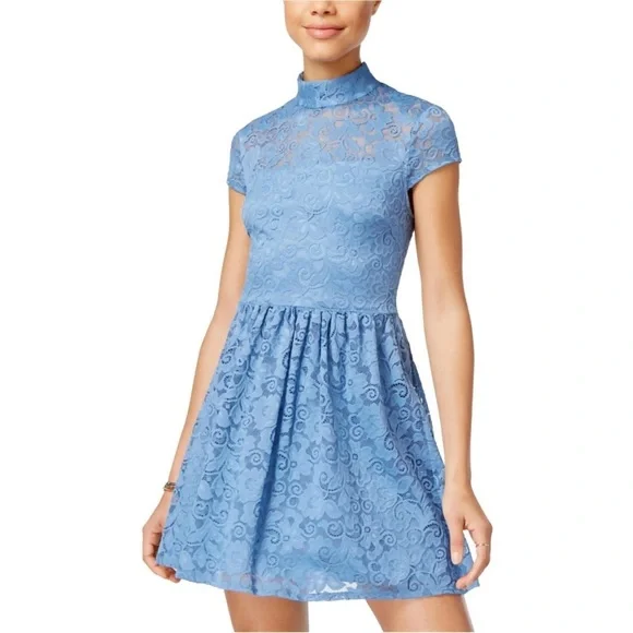 B Darlin Juniors' Lace Fit & Flare Dress - Blue 13/14
